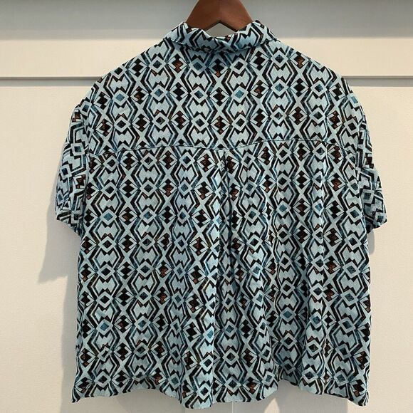 Jane +‎ Delancey Top Women’s Large Turquoise Blue Aztec Southwest Button Up - Picture 6 of 11